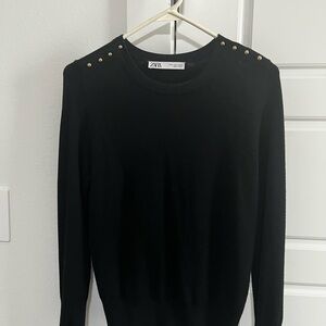 Zara Black Knit Top with gold detail